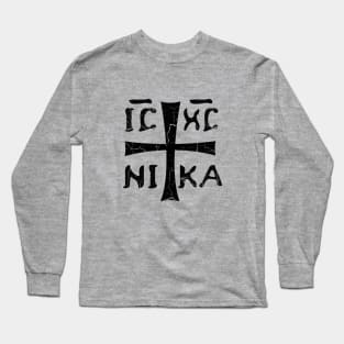 IC XC NIKA Greek Christigram  (meaning Jesus Christ Conquers) black text Long Sleeve T-Shirt